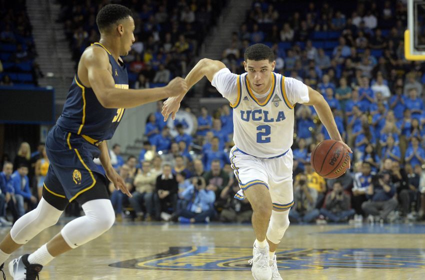 January 5, 2017; Los Angeles, CA, USA; UCLA Bruins guard Lonzo Ball (2) moves to the basket against the defense of California Golden Bears guard Stephen Domingo (31) during the second half at Pauley Pavilion. Mandatory Credit: Gary A. Vasquez-USA TODAY Sports