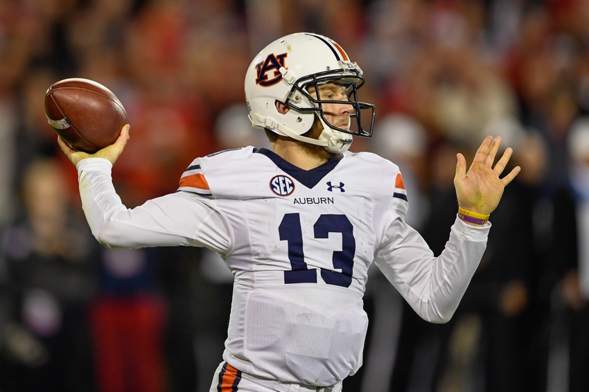 Nov 12, 2016; Athens, GA, USA; Auburn Tigers quarterback Sean White (13) passes against the Georgia Bulldogs during the second half at Sanford Stadium. Georgia defeated Auburn 13-7. Mandatory Credit: Dale Zanine-USA TODAY Sports