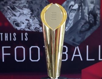 Jul 18, 2016; Dallas, TX, USA; The college football playoff national championship trophy is displayed during the Big 12 Media Days at Omni Dallas Hotel. Mandatory Credit: Kevin Jairaj-USA TODAY Sports