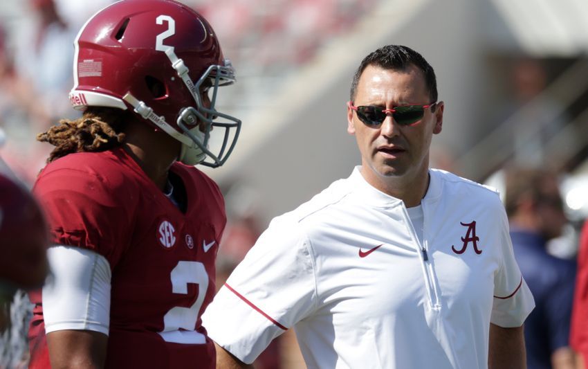 Sep 24, 2016; Tuscaloosa, AL, USA; Alabama Crimson Tide offensive analyst Steve Sarkisian prior to the game against Kent State Golden Flashes at Bryant-Denny Stadium. Mandatory Credit: Marvin Gentry-USA TODAY Sports
