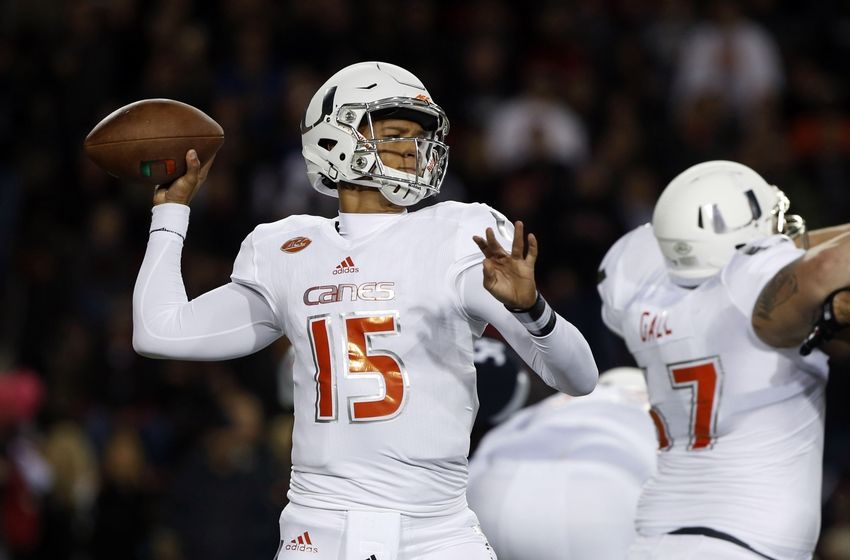 Oct 1, 2015; Cincinnati, OH, USA; Miami Hurricanes quarterback Brad Kaaya (15) throws a pass in the first half against the Cincinnati Bearcats at Nippert Stadium. Mandatory Credit: Aaron Doster-USA TODAY Sports