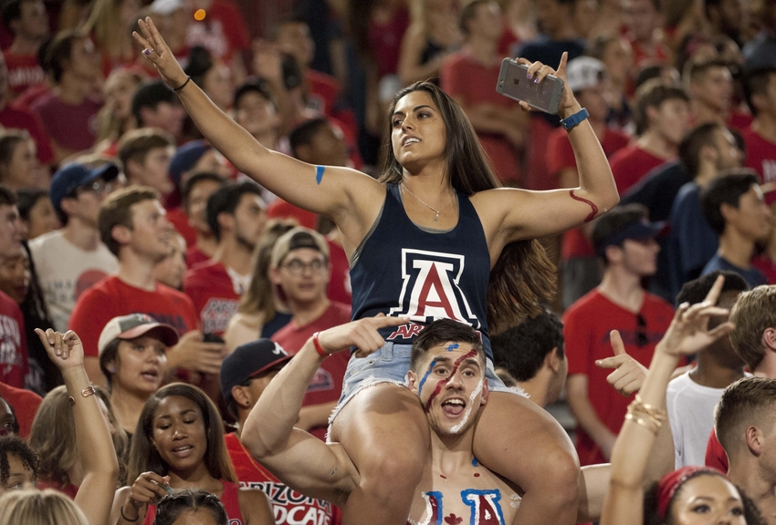 Sep 10, 2016; Tucson, AZ, USA; Arizona Wildcats fans cheer during the first quarter against the Grambling State Tigers at Arizona Stadium. Arizona won 31-21. Mandatory Credit: Casey Sapio-USA TODAY Sports