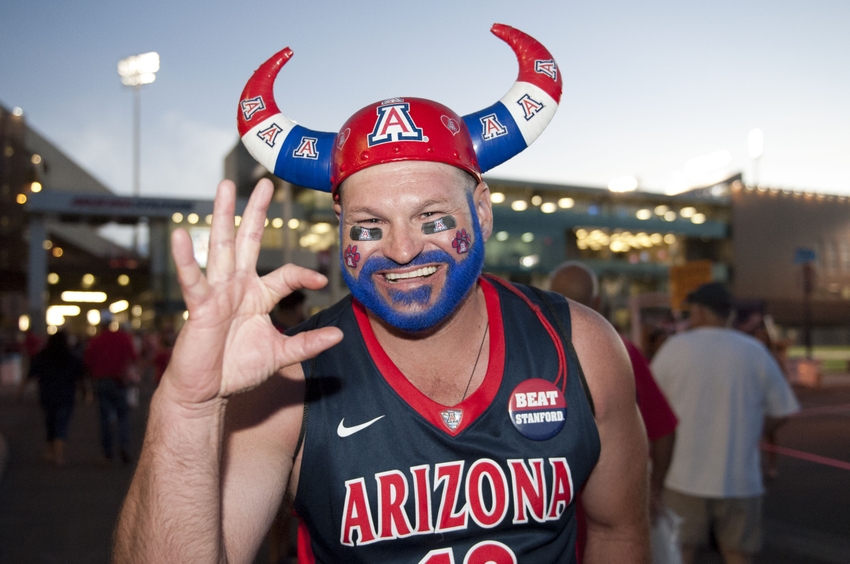 Oct 29, 2016; Tucson, AZ, USA; Arizona Wildcats fan Marvin Cassler poses for a picture before the game against the Stanford Cardinal at Arizona Stadium. Mandatory Credit: Casey Sapio-USA TODAY Sports