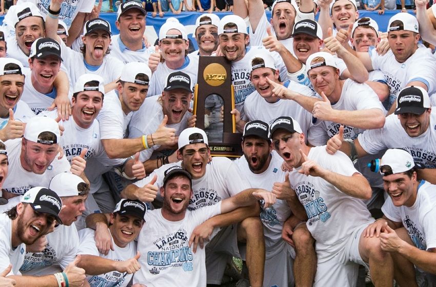 May 30, 2016; Philadelphia, PA, USA; The North Carolina Tar Heels players celebrate with their championship trophy after defeating the Maryland Terrapins 14-13 in overtime at Lincoln Financial Field. Mandatory Credit: Bill Streicher-USA TODAY Sports