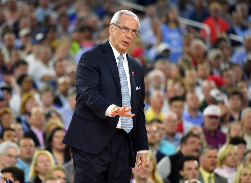 Apr 4, 2016; Houston, TX, USA; North Carolina Tar Heels head coach Roy Williams gestures against the Villanova Wildcats in the first half in the championship game of the 2016 NCAA Men