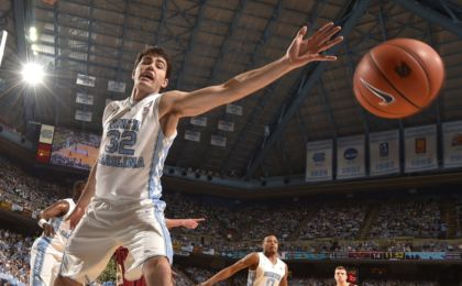 Jan 30, 2016; Chapel Hill, NC, USA; North Carolina Tar Heels forward Luke Maye (32) reaches for the ball in the first half at Dean E. Smith Center. Mandatory Credit: Bob Donnan-USA TODAY Sports