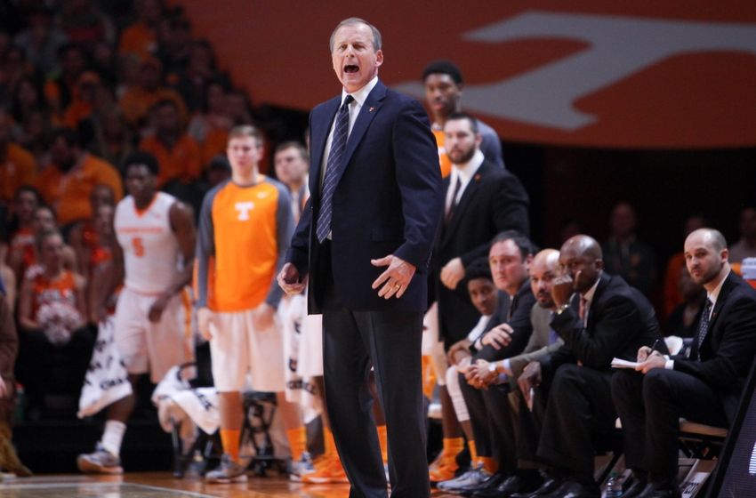 Jan 9, 2016; Knoxville, TN, USA; Tennessee Volunteers head coach Rick Barnes during the first half against the Texas A&M Aggies at Thompson-Boling Arena. Mandatory Credit: Randy Sartin-USA TODAY Sports