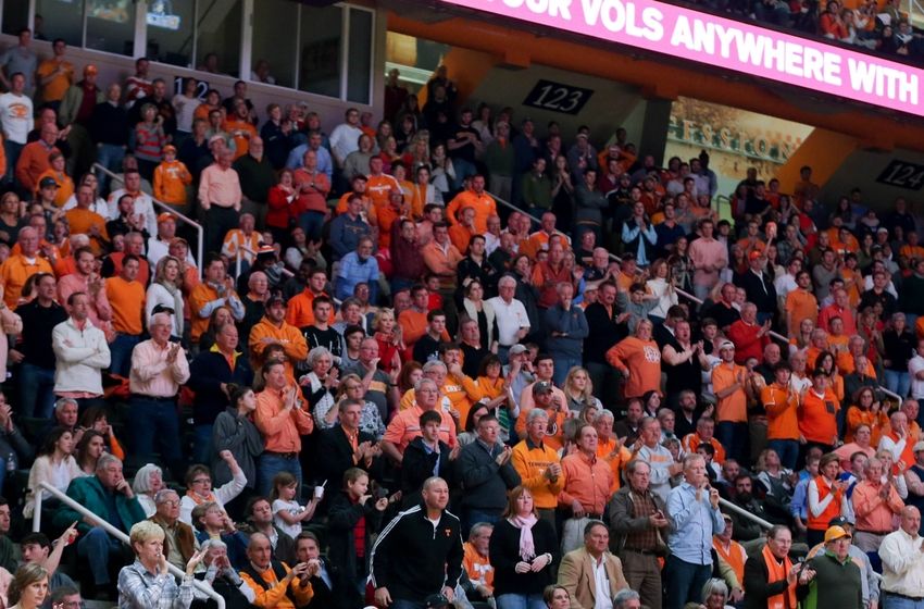 Dec 14, 2014; Knoxville, TN, USA; Tennessee Volunteers fans during the game against the Butler Bulldogs at Thompson-Boling Arena. Tennessee won 67 to 55. Mandatory Credit: Randy Sartin-USA TODAY Sports