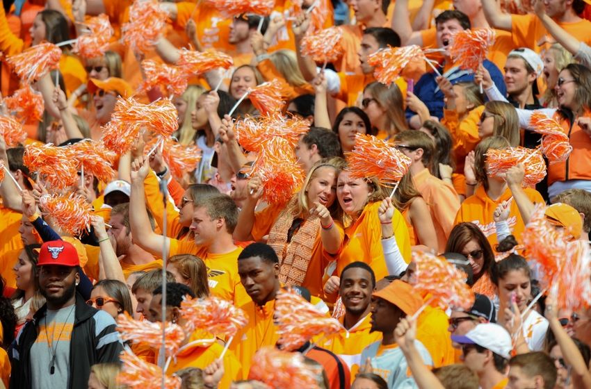 Oct 4, 2014; Knoxville, TN, USA; Tennessee Volunteers fans during the first quarter against the Florida Gators at Neyland Stadium. Mandatory Credit: Randy Sartin-USA TODAY Sports