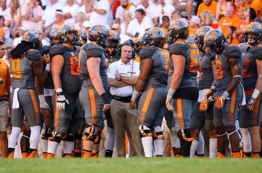 Sep 24, 2016; Knoxville, TN, USA; Tennessee Volunteers head coach Butch Jones during the second half against the Florida Gators at Neyland Stadium. Tennessee won 38-28. Mandatory Credit: Randy Sartin-USA TODAY Sports