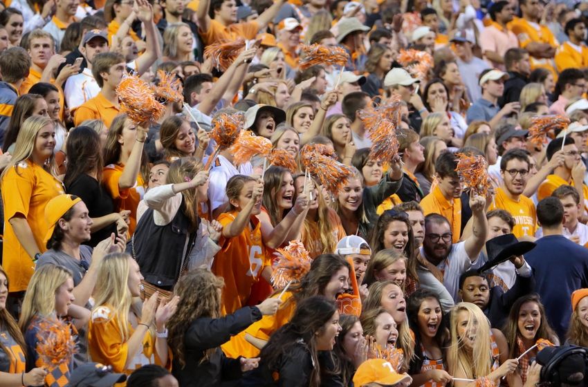 Oct 10, 2015; Knoxville, TN, USA; Tennessee Volunteers fans during the second half against the Georgia Bulldogs at Neyland Stadium. Tennessee won 38 to 31. Mandatory Credit: Randy Sartin-USA TODAY Sports