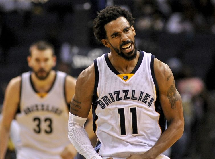 Nov 2, 2016; Memphis, TN, USA; Memphis Grizzlies guard Mike Conley (11) celebrates during the second half against the New Orleans Pelicans at FedExForum. Memphis Grizzlies beats the New Orleans Pelicans in overtime 93-89. Mandatory Credit: Justin Ford-USA TODAY Sports