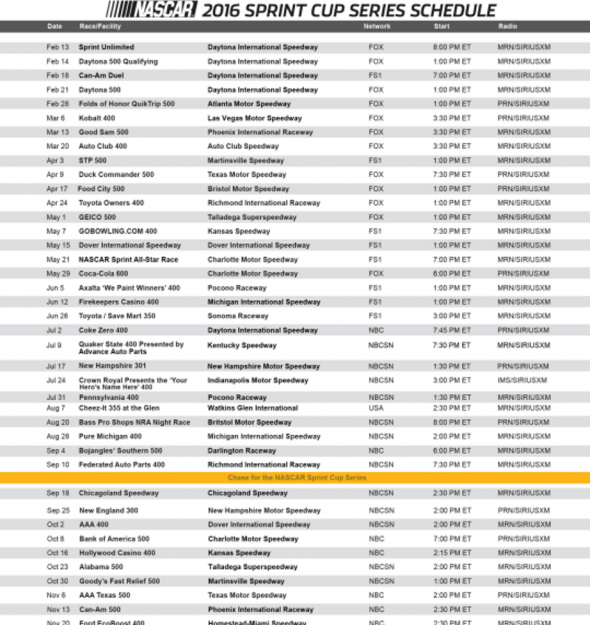 Where can you find the NASCAR racing schedule?