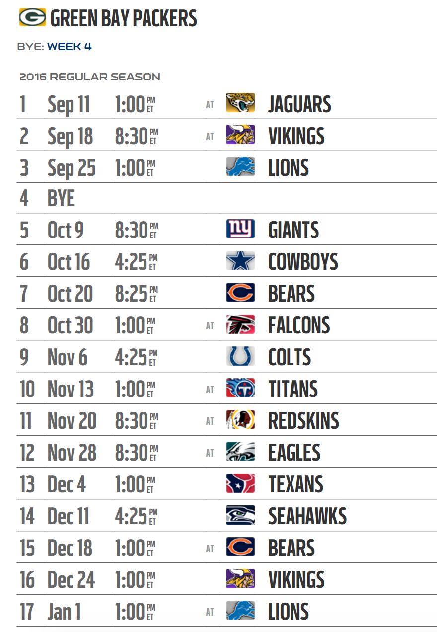 Printable Green Bay Packer Schedule Customize and Print