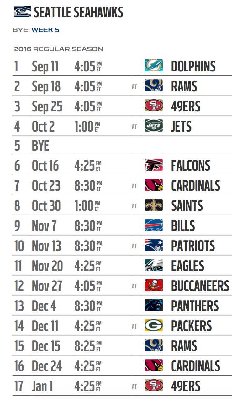 2016-17 Seattle Seahawks Schedule - Template Trove 2020-2023 - Fill and  Sign Printable Template Online