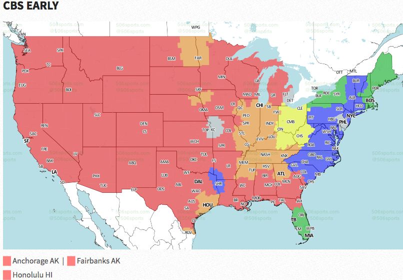 NFL coverage map 2016 TV schedule Week 7