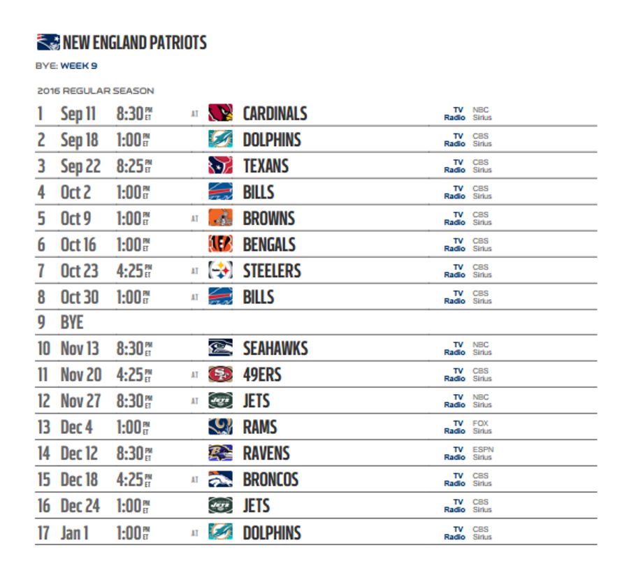 Patriots Schedule Printable 2025