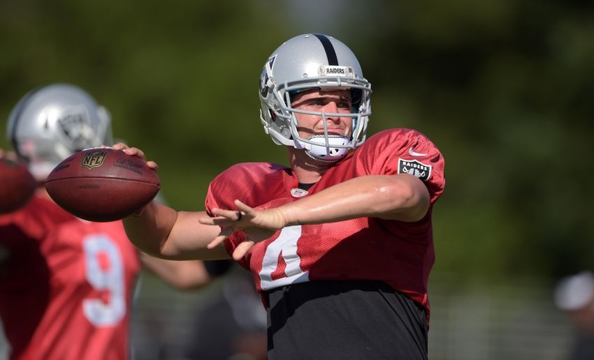 Aug 2, 2015; Napa, CA, USA; Oakland Raiders quarterback Derek Carr (4 ...