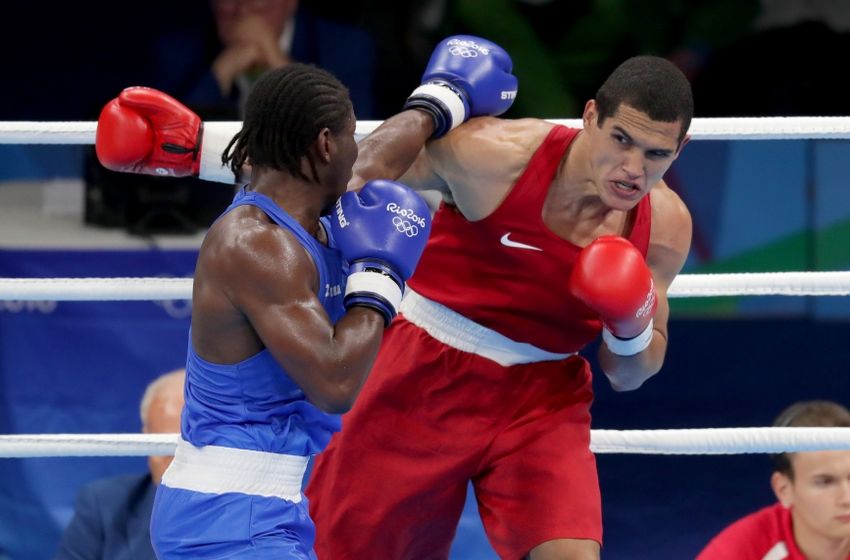 Aug 6, 2016; Rio de Janeiro, Brazil; Michel Borges (BRA, red) fights Hassan Ndam Njikam (CMR, blue) in their men