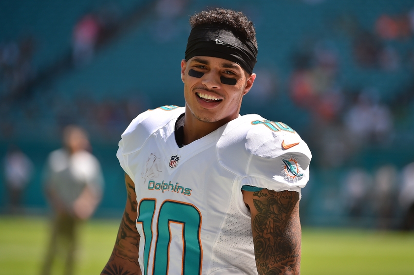 Sep 25, 2016; Miami Gardens, FL, USA; Miami Dolphins wide receiver Kenny Stills (10) looks on from the field before the game against the Cleveland Browns at Hard Rock Stadium. Mandatory Credit: Jasen Vinlove-USA TODAY Sports