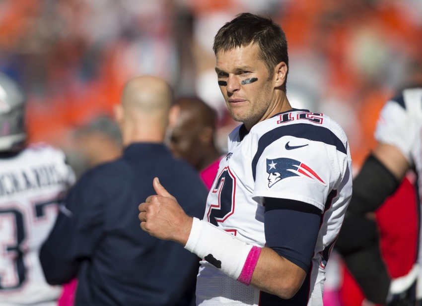Oct 9, 2016; Cleveland, OH, USA; New England Patriots quarterback Tom Brady (12) reacts during the fourth quarter against the Cleveland Browns at FirstEnergy Stadium. The Patriots won 33-13. Mandatory Credit: Scott R. Galvin-USA TODAY Sports