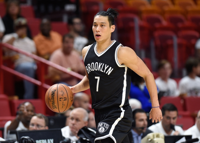 Oct 11, 2016; Miami, FL, USA; Brooklyn Nets guard Jeremy Lin (7) dribbles the ball against the Miami Heat during the first half at American Airlines Arena. Mandatory Credit: Steve Mitchell-USA TODAY Sports