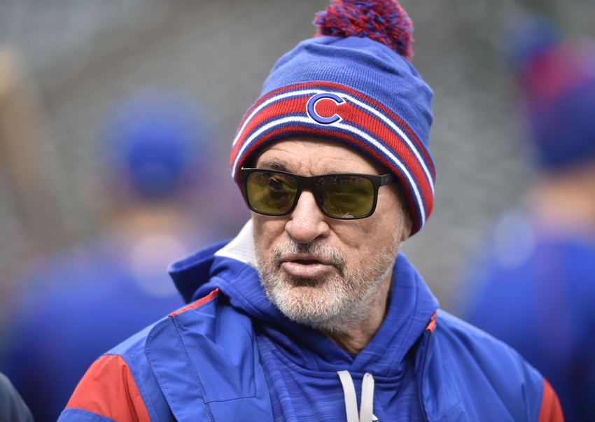 Oct 24, 2016; Cleveland, OH, USA; Chicago Cubs manager Joe Maddon (70) walks on the field during work out day prior to the start of the 2016 World Series at Progressive Field. Mandatory Credit: David Richard-USA TODAY Sports