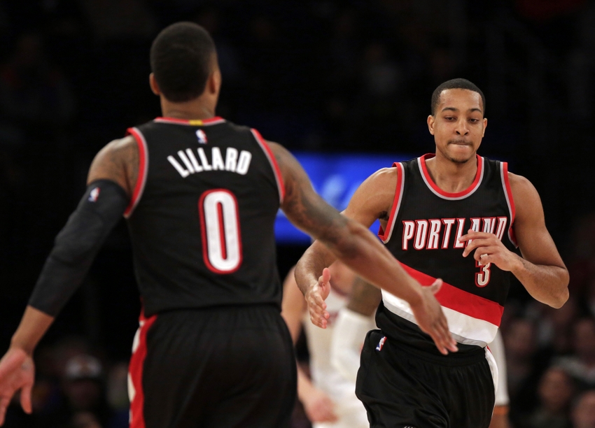 Portland Trail Blazers guards C.J. McCollum (3) and Damian Lillard (0) anchor my FanDuel daily picks lineup for tonight. Mandatory Credit: Adam Hunger-USA TODAY Sports
