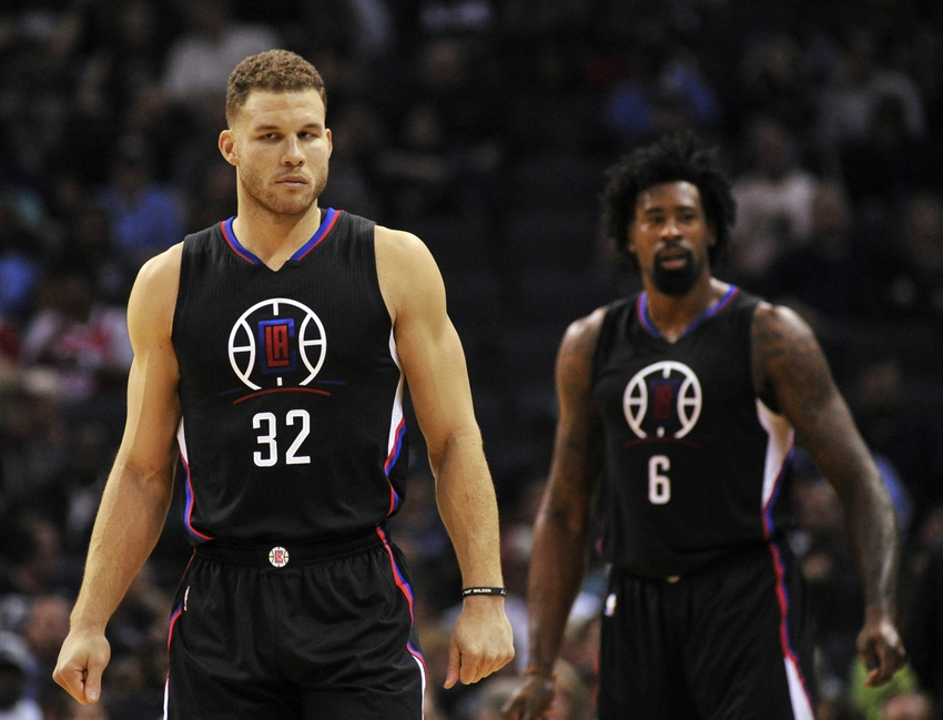 Nov 4, 2016; Memphis, TN, USA; Los Angeles Clippers forward Blake Griffin (32) and Los Angeles Clippers center DeAndre Jordan (6) before the game against the Memphis Grizzlies at FedExForum. Mandatory Credit: Justin Ford-USA TODAY Sports
