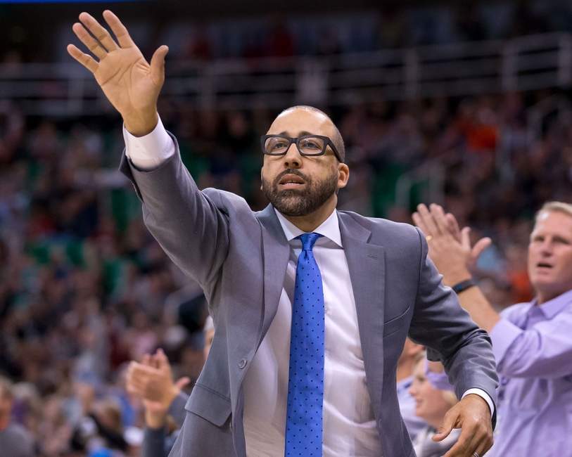 Nov 14, 2016; Salt Lake City, UT, USA; Memphis Grizzlies head coach David Fizdale attempts to get a referee