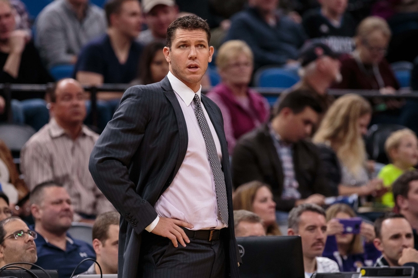 Nov 13, 2016; Minneapolis, MN, USA; Los Angeles Lakers head coach Luke Walton in the first quarter against the Minnesota Timberwolves at Target Center. Mandatory Credit: Brad Rempel-USA TODAY Sports