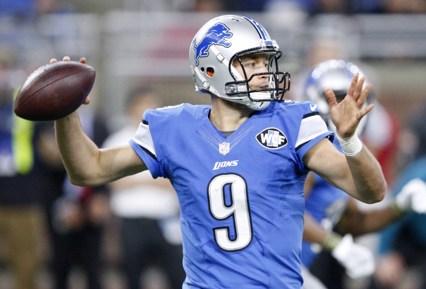 Nov 20, 2016; Detroit, MI, USA; Detroit Lions quarterback Matthew Stafford (9) throws the ball during the third quarter against the Jacksonville Jaguars at Ford Field. Lions won 26-19. Mandatory Credit: Raj Mehta-USA TODAY Sports