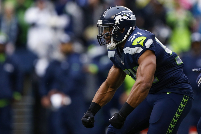 Nov 20, 2016; Seattle, WA, USA; Seattle Seahawks middle linebacker Bobby Wagner (54) celebrates after a sack against the Philadelphia Eagles during the first quarter at CenturyLink Field. Mandatory Credit: Joe Nicholson-USA TODAY Sports