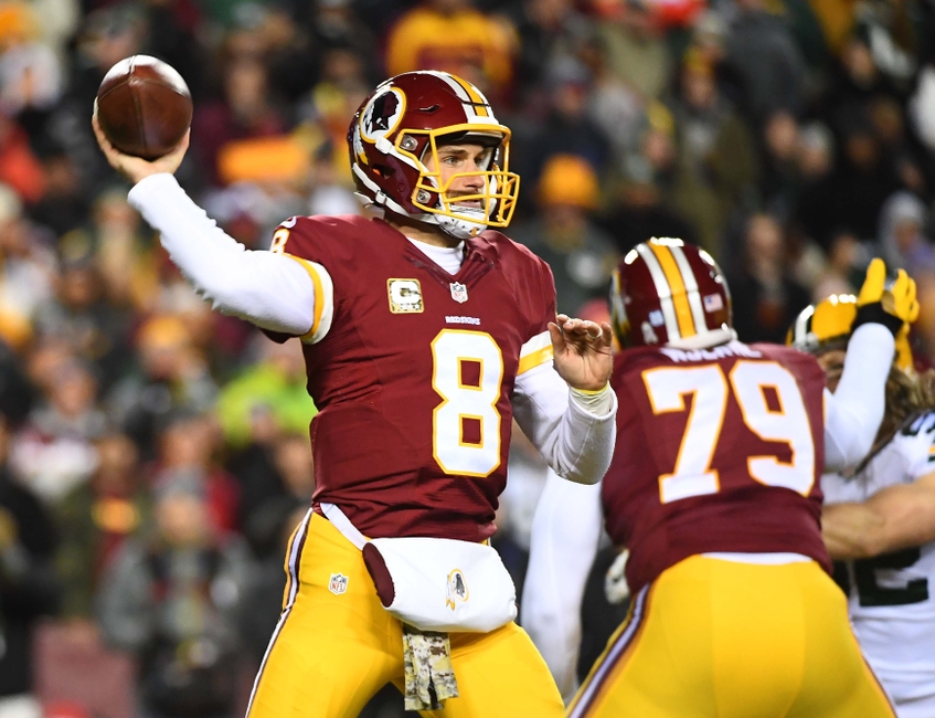 Nov 20, 2016; Landover, MD, USA; Washington Redskins quarterback Kirk Cousins (8) attempts a pass against the Green Bay Packers during the first half at FedEx Field. Mandatory Credit: Brad Mills-USA TODAY Sports