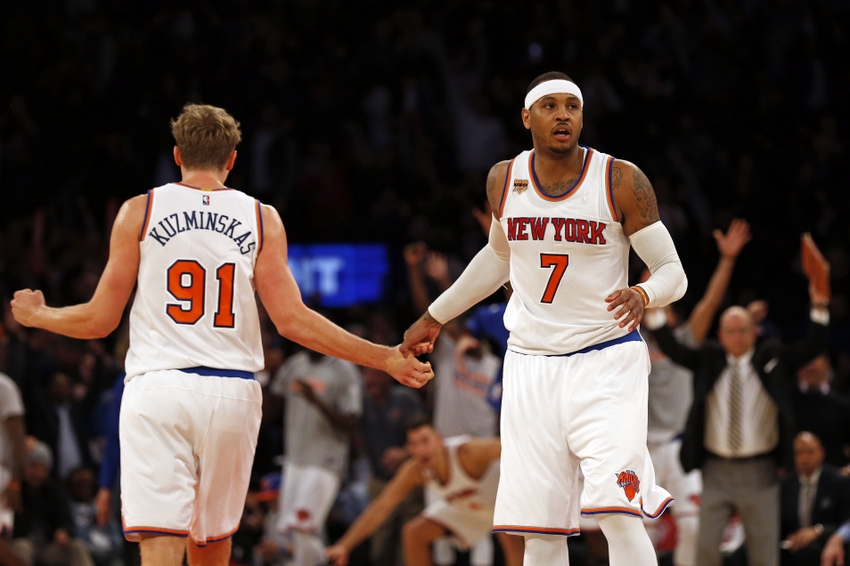 New York Knicks forward Carmelo Anthony (7) is in my FanDuel daily picks tonight. Mandatory Credit: Adam Hunger-USA TODAY Sports