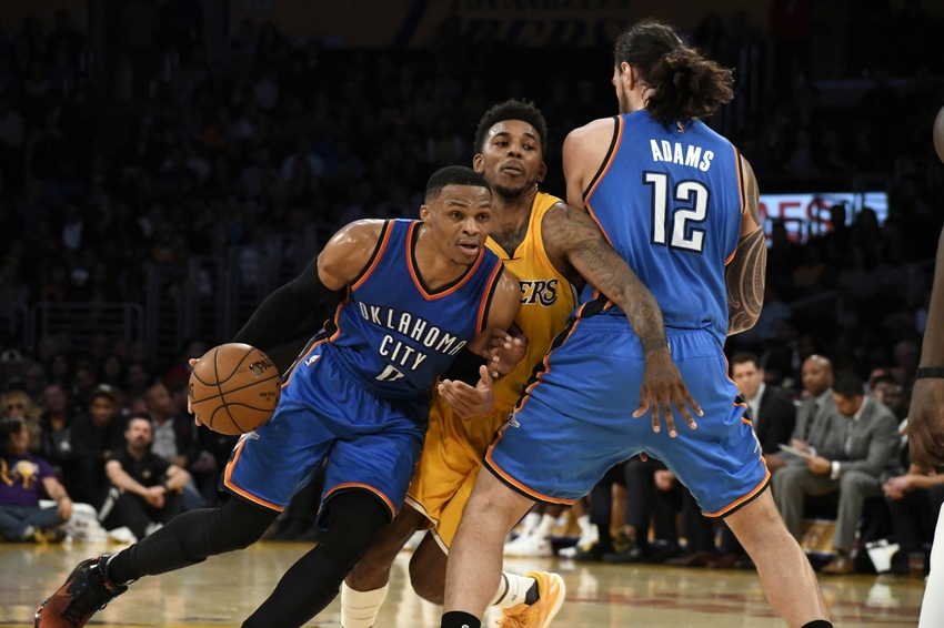 Oklahoma City Thunder guard Russell Westbrook (0) is in my FanDuel daily picks for today. Mandatory Credit: Richard Mackson-USA TODAY Sports