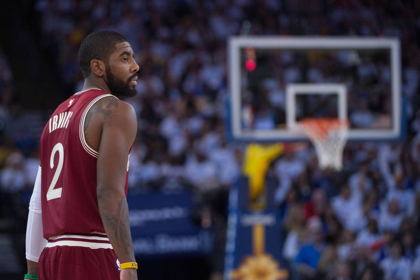 December 25, 2015; Oakland, CA, USA; Cleveland Cavaliers guard Kyrie Irving (2) during the fourth quarter in a NBA basketball game on Christmas against the Golden State Warriors at Oracle Arena. The Warriors defeated the Cavaliers 89-83. Mandatory Credit: Kyle Terada-USA TODAY Sports