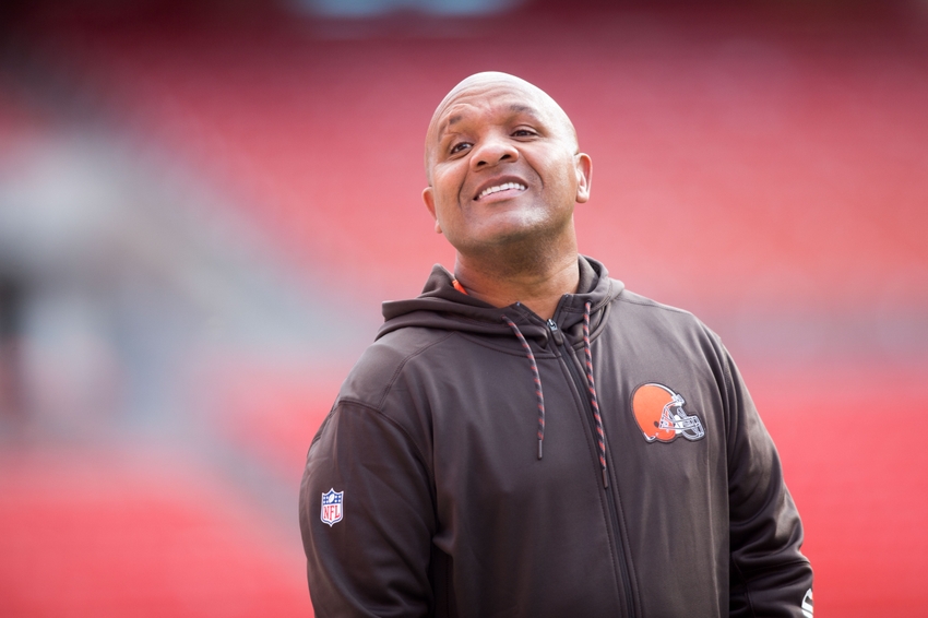 Oct 9, 2016; Cleveland, OH, USA; Cleveland Browns head coach Hue Jackson during warmups before the game against the New England Patriots at FirstEnergy Stadium. The Patriots won 33-13. Mandatory Credit: Scott R. Galvin-USA TODAY Sports