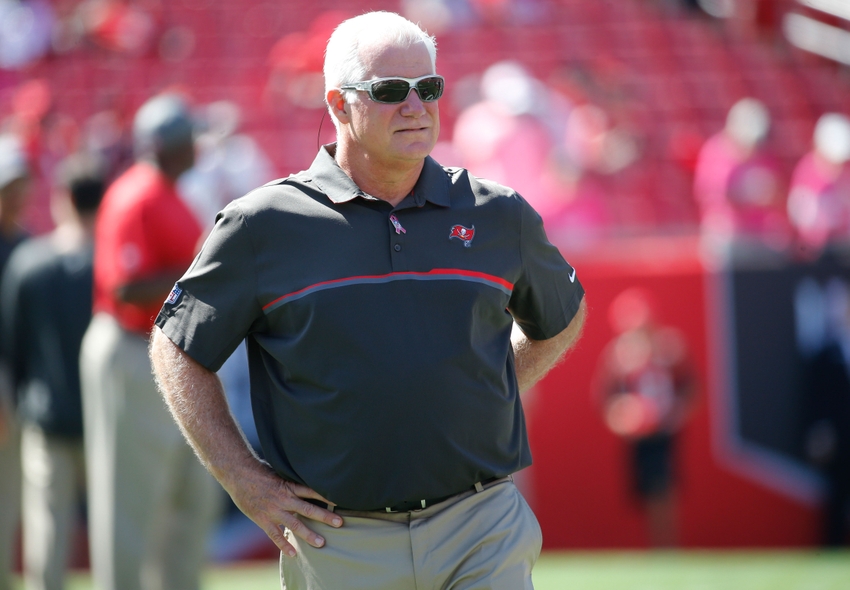 Oct 30, 2016; Tampa, FL, USA; Tampa Bay Buccaneers defensive coordinator Mike Smith looks on prior to the game at Raymond James Stadium. Mandatory Credit: Kim Klement-USA TODAY Sports