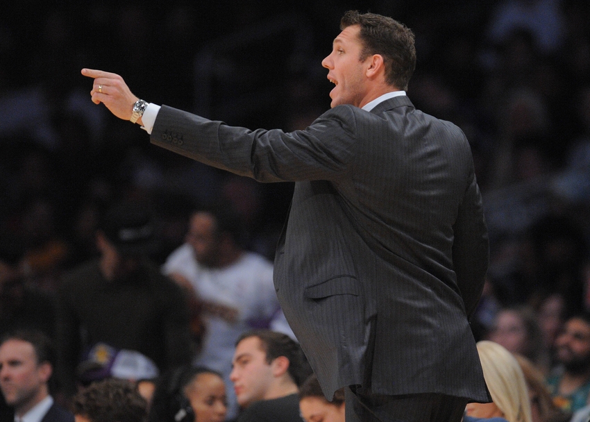 November 25, 2016; Los Angeles, CA, USA; Los Angeles Lakers head coach Luke Walton watches game action against the Golden State Warriors during the first half at Staples Center. Mandatory Credit: Gary A. Vasquez-USA TODAY Sports