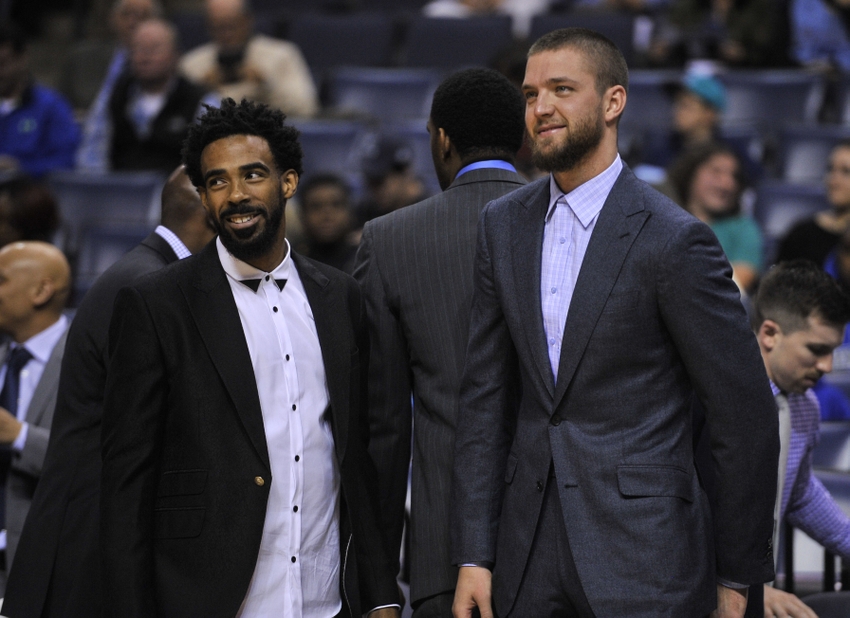 Dec 1, 2016; Memphis, TN, USA; Memphis Grizzlies guard Mike Conley (left) and forward Chandler Parsons (right) before the game against the Orlando Magic at FedExForum. Mandatory Credit: Justin Ford-USA TODAY Sports