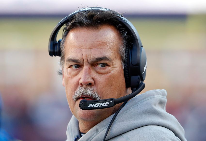 Dec 4, 2016; Foxborough, MA, USA; Los Angeles Rams head coach Jeff Fisher during the first half against the New England Patriots at Gillette Stadium. Mandatory Credit: Winslow Townson-USA TODAY Sports
