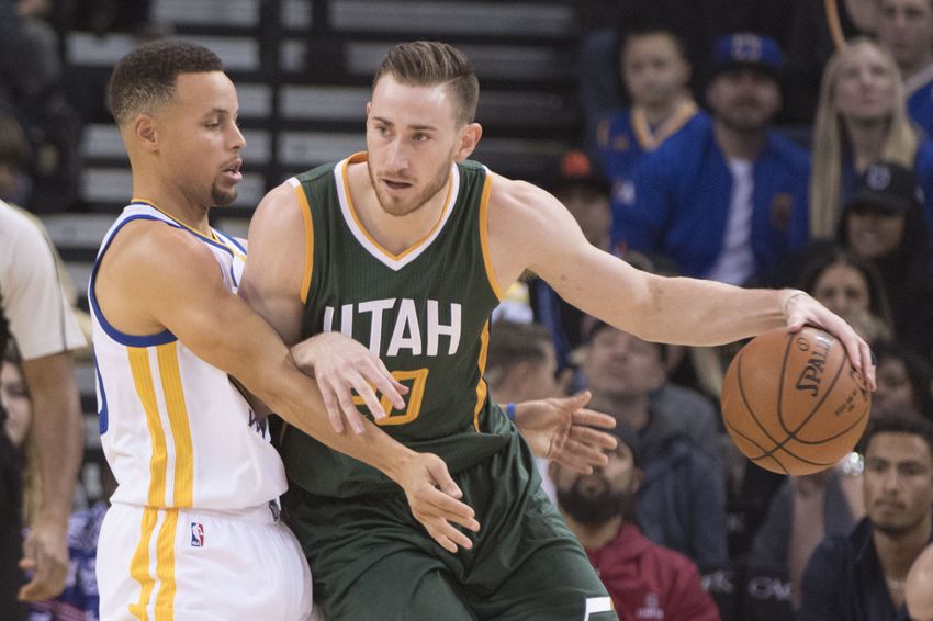 Utah Jazz forward Gordon Hayward (20, right) is in today's FanDuel daily picks. Mandatory Credit: Kyle Terada-USA TODAY Sports