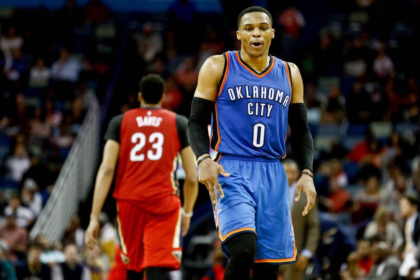 Oklahoma City Thunder guard Russell Westbrook (0) is part of today's DraftKings daily picks. Mandatory Credit: Derick E. Hingle-USA TODAY Sports