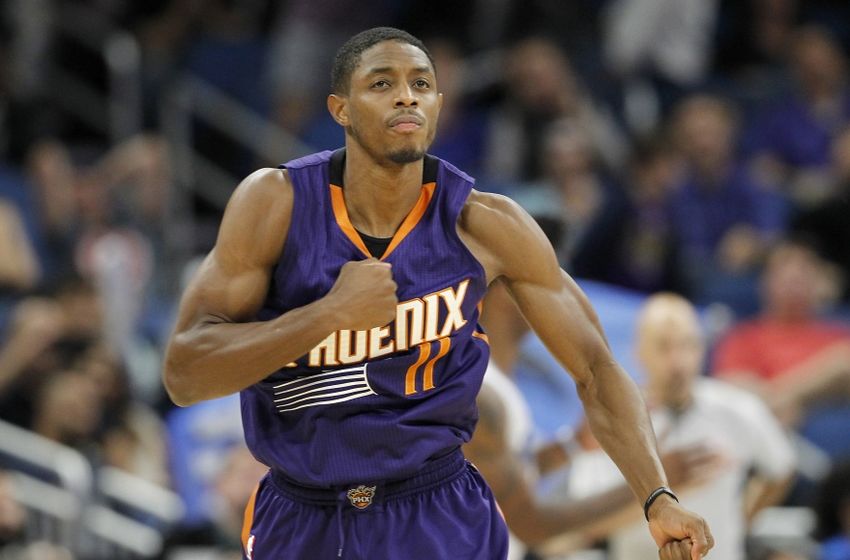 Nov 23, 2016; Orlando, FL, USA; Phoenix Suns guard Brandon Knight (11) pounds his chest after hitting a 3 point shot during the second half of an NBA basketball game against the Orlando Magic at Amway Center. The Suns won 92-87. Mandatory Credit: Reinhold Matay-USA TODAY Sports