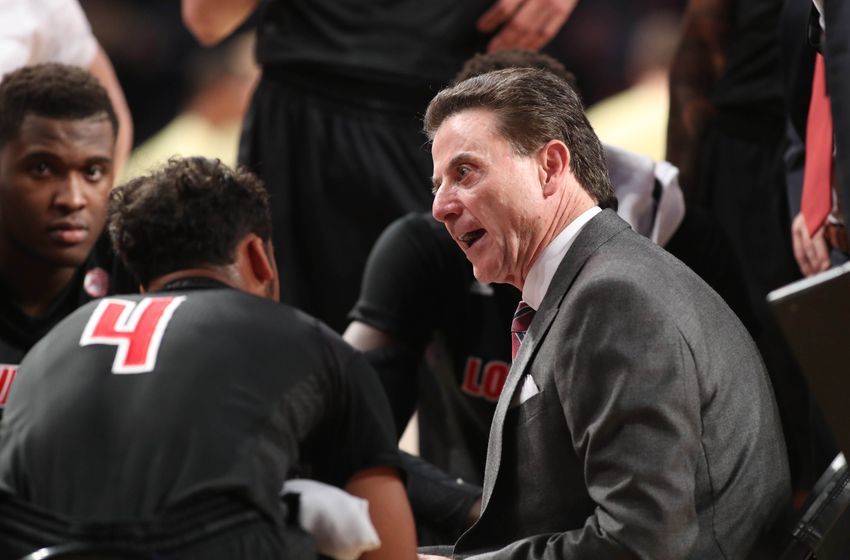 Jan 7, 2017; Atlanta, GA, USA; Louisville Cardinals head coach Rick Pitino during a time out in the first half of their game against the Georgia Tech Yellow Jackets at McCamish Pavilion. The Cardinals won 65-50. Mandatory Credit: Jason Getz-USA TODAY Sports