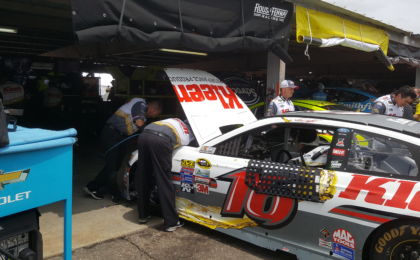 The 16 team works on Greg Biffle's car after the final Sprint Cup Series practice on Saturday. Photo Credit: Michael Guadalupe