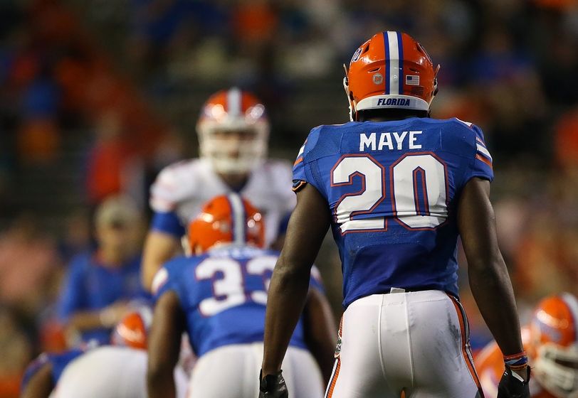 Apr 8, 2016; Gainesville, FL, USA; Florida Gators defensive back Marcus Maye (20) looks on in the fourth quarter during the Orange and Blue game at Ben Hill Griffin Stadium. Blue won 38-6. Mandatory Credit: Logan Bowles-USA TODAY Sports