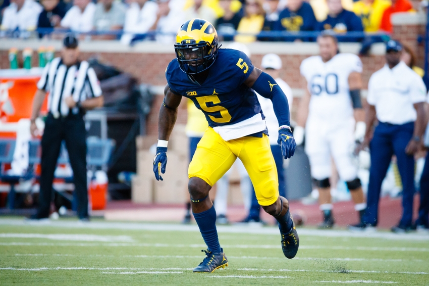 Sep 24, 2016; Ann Arbor, MI, USA; Michigan Wolverines linebacker Jabrill Peppers (5) is seen during the game against the Penn State Nittany Lions at Michigan Stadium. Mandatory Credit: Rick Osentoski-USA TODAY Sports