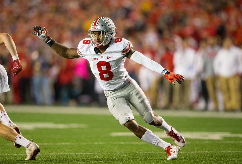 Oct 15, 2016; Madison, WI, USA; Ohio State Buckeyes cornerback Gareon Conley (8) during the game against the Wisconsin Badgers at Camp Randall Stadium. Ohio State won 30-23. Mandatory Credit: Jeff Hanisch-USA TODAY Sports